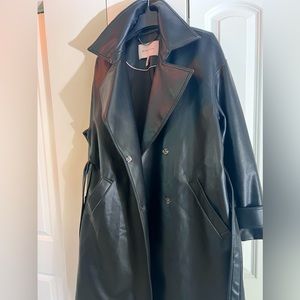 Vegan Leather Trench Coat- Black Large